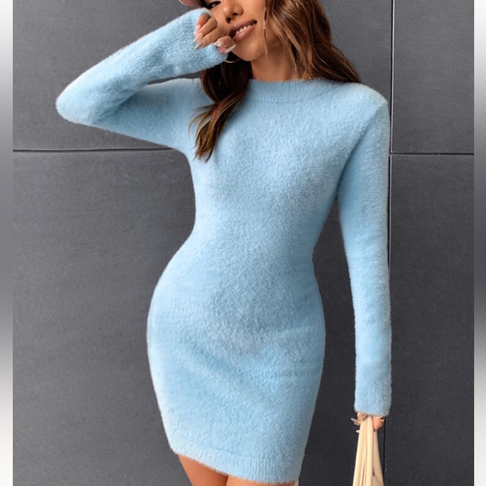 SHEIN Blue Fuzzy Bodycon Dress Size Small
